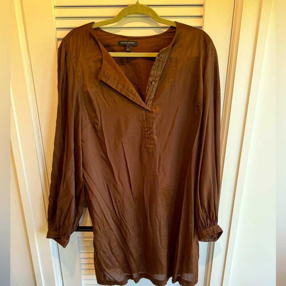 Banana Republic Shiny Brown Long-sleeve Dress Size L